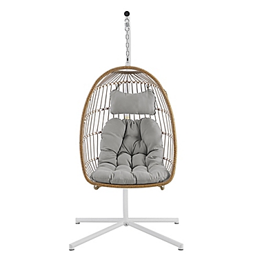 Forest Gate Metal Swing Egg Chair with Stand in Brown. View a larger version of this product image.