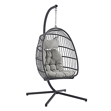 Forest Gate Metal Swing Egg Chair with Stand in Grey. View a larger version of this product image.