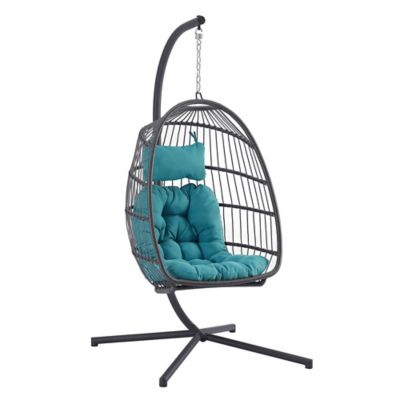 Forest Gate Metal Swing Egg Chair with Stand in Teal