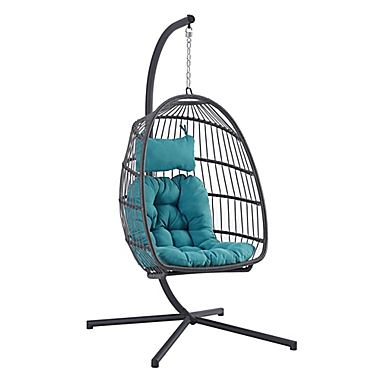 Forest Gate Metal Swing Egg Chair with Stand in Teal. View a larger version of this product image.
