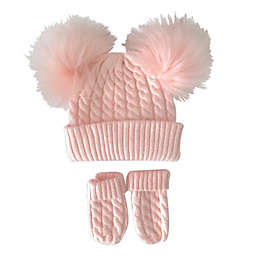 NYGB® 2-Piece Double Pom Hat and Mitten Set in Pink