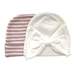 NYGB™ 2-Pack Trimmed Bow and Solid Knit Hats in Ivory/Pink