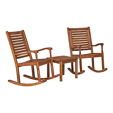 Forest Gate 3-Piece Acacia Wood Rocking Chair Chat Set in Brown. View a larger version of this product image.