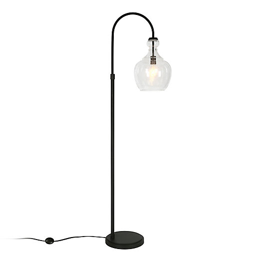 Arc Floor Lamp With Seeded Glass Shade, Arched Floor Lamp Black Shade