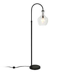 Arc Floor Lamp with Seeded Glass Shade in Black