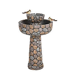 Glitzhome 2-Tier Stone-Style Outdoor Birdbath Fountain with Pump