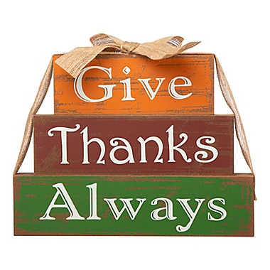 Glitzhome&reg; &quot;Give Thanks Always&quot; Blocks Table Decoration in Orange. View a larger version of this product image.