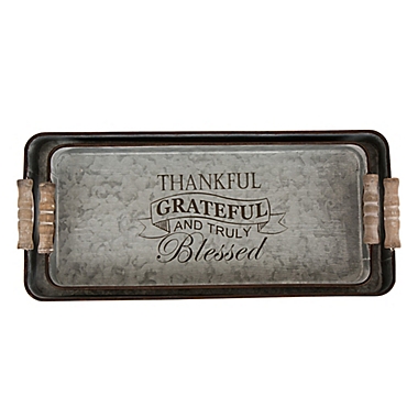 Glitzhome&reg; Thanksgiving 8.5-Inch Galvanized Rectangular Trays (Set of 2). View a larger version of this product image.