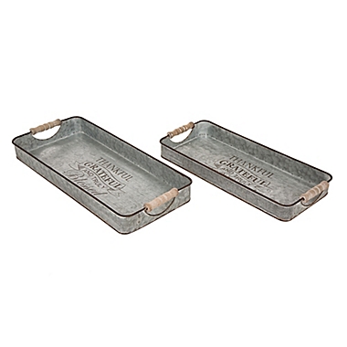 Glitzhome&reg; Thanksgiving 8.5-Inch Galvanized Rectangular Trays (Set of 2). View a larger version of this product image.