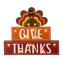 Glitzhome "Give Thanks" LED Lit Turkey Holiday Table Decoration
