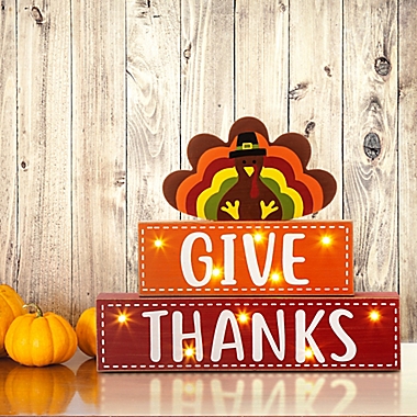 Glitzhome &quot;Give Thanks&quot; LED Lit Turkey Holiday Table Decoration. View a larger version of this product image.