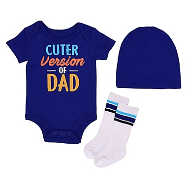 Baby Starters&reg; Newborn BWA &quot;Cuter Version of Dad&quot; Bodysuit, Hat and Sock Set in Blue. View a larger version of this product image.