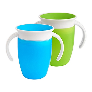Munchkin&reg; Miracle&reg; 2-Pack 7 oz. 360&ordm; Trainer Cups in Green/Blue. View a larger version of this product image.