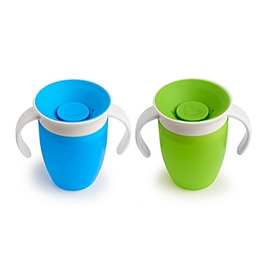 Munchkin&reg; Miracle&reg; 2-Pack 7 oz. 360&ordm; Trainer Cups in Green/Blue. View a larger version of this product image.