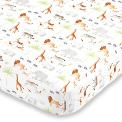 NoJo&reg; Watercolor Jungle Animals Mini Fitted Crib Sheet in Orange