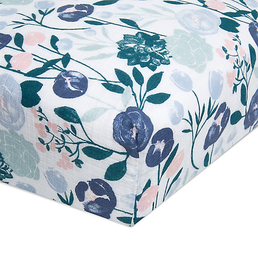 Alternate image 1 for aden + anais ™ essentials Flowers Bloom Muslin Fitted Crib Sheet in Pink