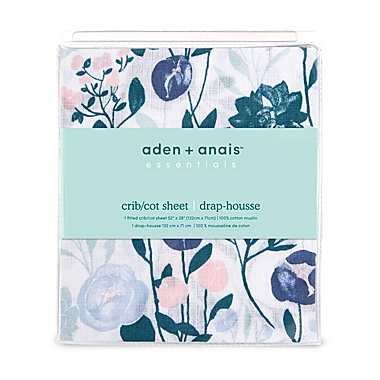 aden + anais &trade; essentials Flowers Bloom Muslin Fitted Crib Sheet in Pink. View a larger version of this product image.