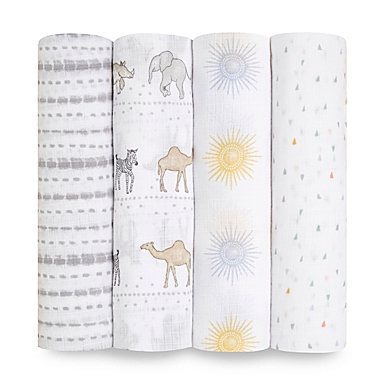 aden + anais essentials&reg; Sunshine 4-Pack Swaddle Blankets in Grey. View a larger version of this product image.