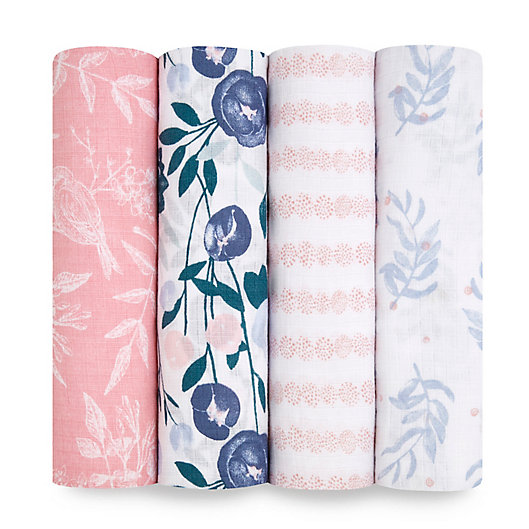 Alternate image 1 for aden + anais essentials® 4-Pack Flowers Swaddle Blankets in Pink