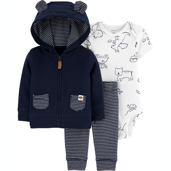 carter's® 3-Piece Animals Bodysuit, Jacket and Pant Set in Navy ...
