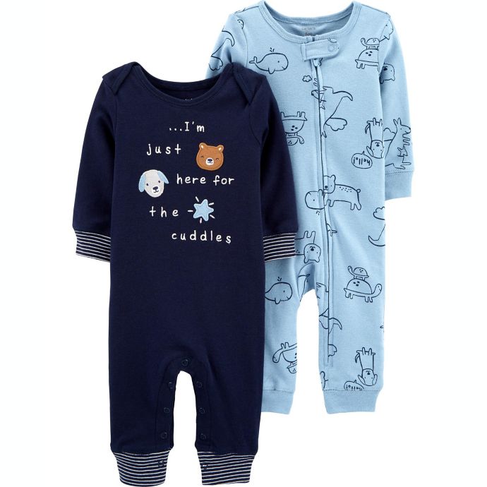 carter's® Preemie 2Pack Animal Jumpsuits in Blue buybuy BABY