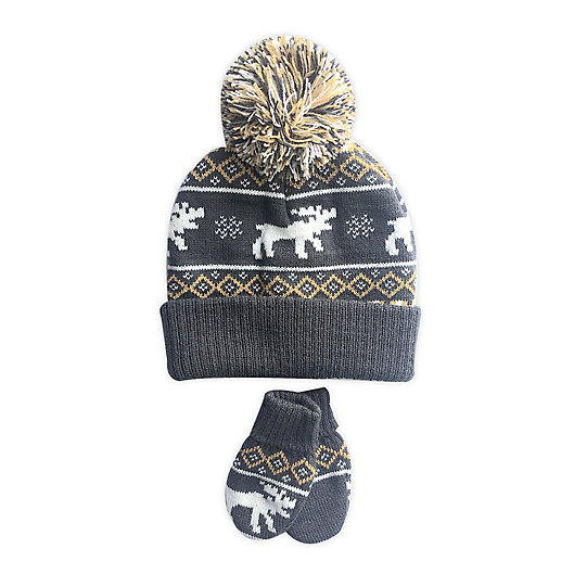 Alternate image 1 for Toby Fairy™ Infant 2-Piece Moose Fairisle Faux Fur Trapper Hat and Mittens Set
