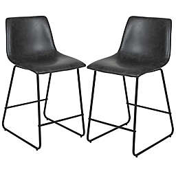 Flash Furniture LeatherSoft Counter Stools in Grey (Set of 2)