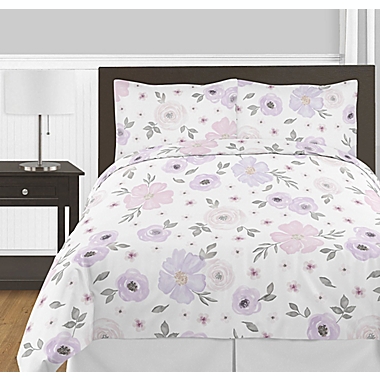 Sweet Jojo Designs&reg; Watercolor Floral 3-Piece Full/Queen Comforter Set in Purple/Grey. View a larger version of this product image.