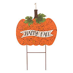 Glitzhome® 29.88-Inch "Happy Fall" Pumpkin Yard Stake in Orange