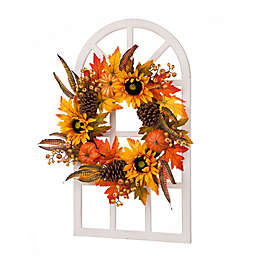 Glitzhome® 24-Inch Window Frame Fall Mix Wreath in Orange