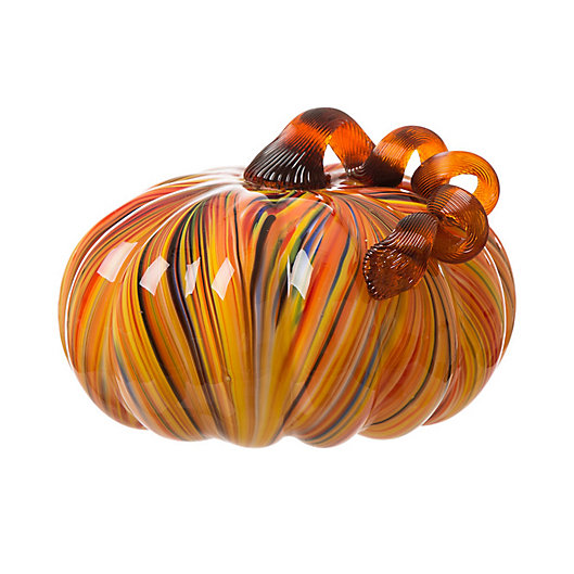 Alternate image 1 for Glitzhome® 6.5-Inch Striped Glass Pumpkin Decoration in Orange