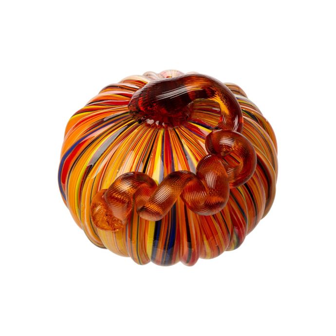 Glitzhome® 6.5-Inch Striped Glass Pumpkin Decoration in Orange | Bed