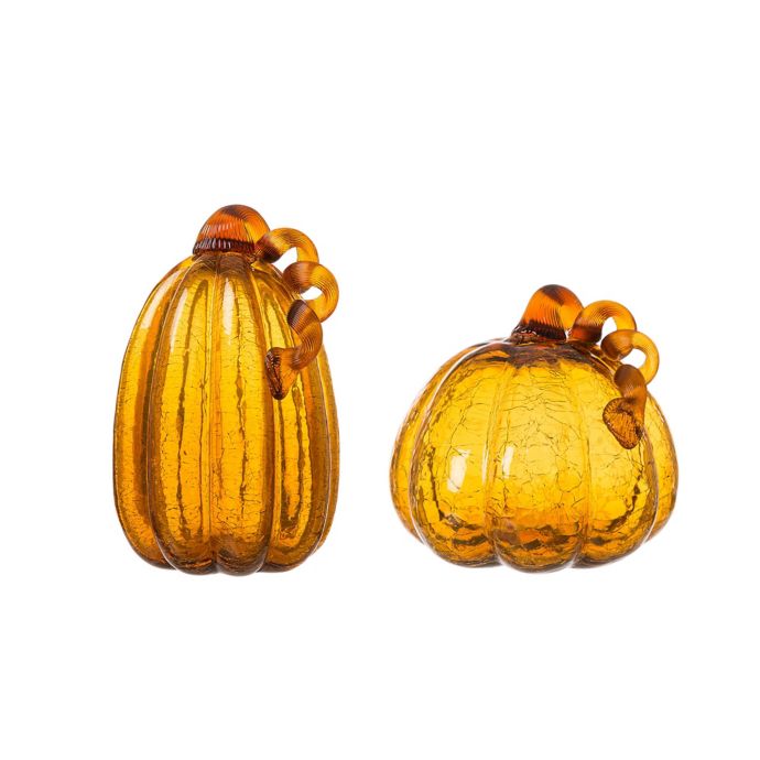 Glitzhome® 9.06-Inch Crackle Glass Pumpkin Decoration in Orange (Set of