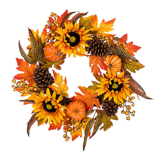 Alternate image 1 for Glitzhome® 24-Inch Sunflower Wreath in Orange
