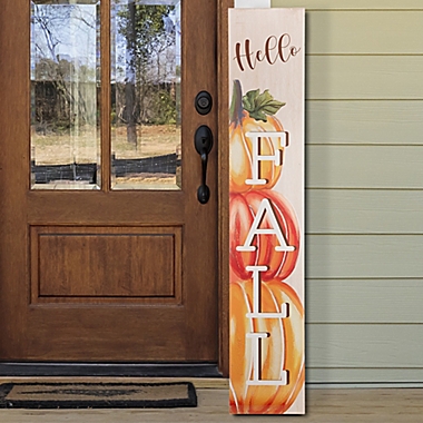 Glitzhome&reg; 42-Inch Large &quot;Hello Fall&quot; Wooden Porch Sign in Orange. View a larger version of this product image.