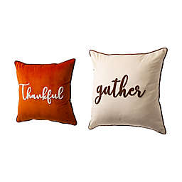 Glitzhome® 2-Piece "Gather" and "Thankful" Velvet Square Pillow Cover Set