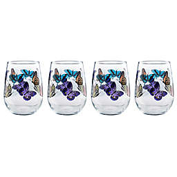 Butterflies Stemless Wine Glasses (Set of 4)