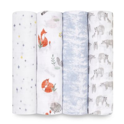 aden + anais&trade; Classic 4-Pack Naturally Swaddle Blankets in Grey/White