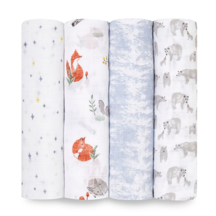 aden + anais™ Classic 4Pack Naturally Swaddle Blankets in Grey/White