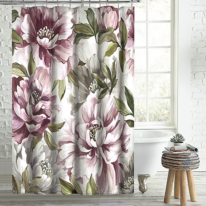 Peony 72 Inch X Shower Curtain, Purple And Green Shower Curtain
