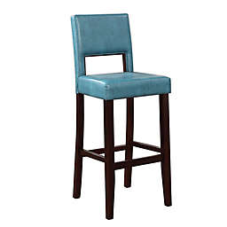 Open Back Leatherette Bar Stool in Blue/Brown