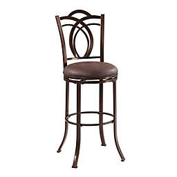 Metal Bar Stool with Cushioned Swivel Seat and Flared Legs in Brown