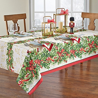 Elrene Home Fashions Holly Traditions Holiday 60-Inch x 102-Inch Oblong Tablecloth. View a larger version of this product image.