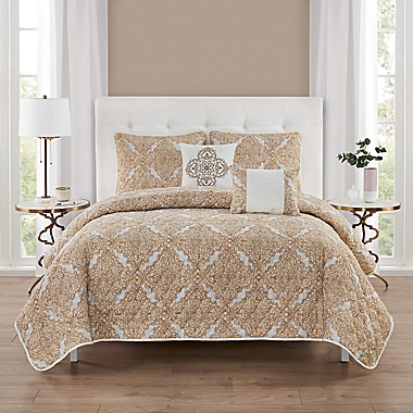Distressed Medallion 5-Piece Queen Quilt Set in Rust. View a larger version of this product image.