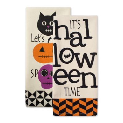 DII, 2 Pack, Halloween Printed Dish Towel, White