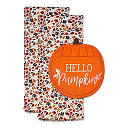 3-Piece "Hello Pumpkin" Harvest Potholder & Kitchen Towels Set