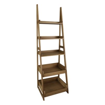 5 Shelf Ladder Bookcase In Alpine Grey, Baxton Studio Kalien Wood Leaning Bookcase