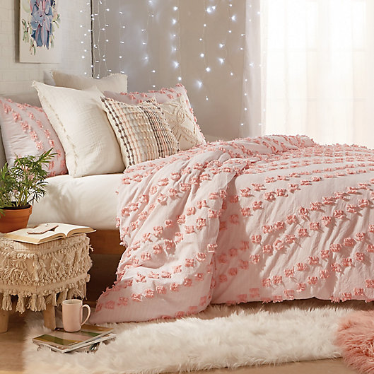Peri Home Space Dyed Fringe 3 Piece, Blush Pink Duvet Cover Twin Set