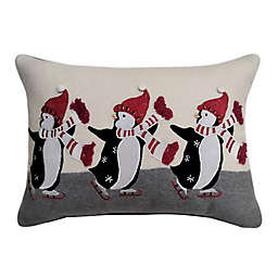 Winter Wonderland Three Skating Penguins Rectangle Throw Pillow in Grey/Red
