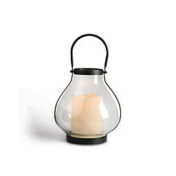 Hand-Blown Glass and Metal School House Lantern with LED Candle